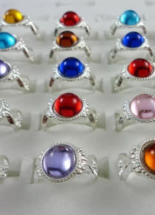 Детские кольца с камнем камешком в серебряном цвете круглые разноцветные маленькие...