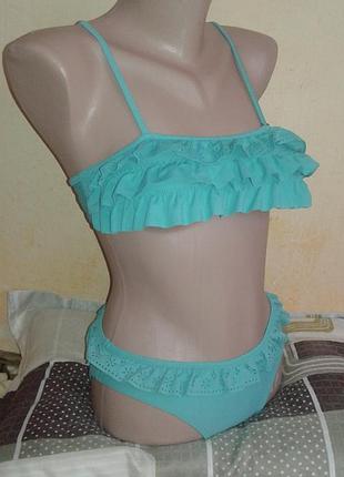 Білі-бірюзовий купальник хс