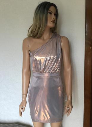 Сукня вечірня з металевим мідним блиском missguided р. 104 фото