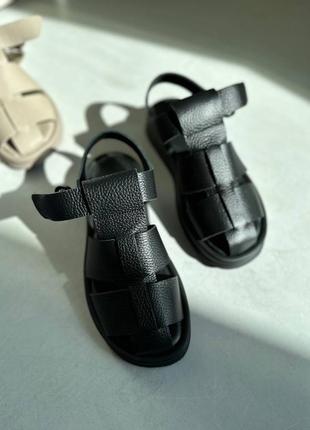 Стильні бежеві/чорні босоніжки,сандалі на липучках шкіряні/шкіра,жіноче взуття на літо 2023-20242 фото