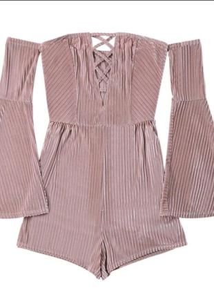 Рожевий комбінензон з відкритими плечима та довгими рукавами, ромпер, комбінезон шортами