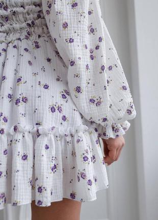 Невероятно нежное и романтичное платье из муслина открытые плечи корсет воланы длинный рукав декольте цветы муслин платья2 фото