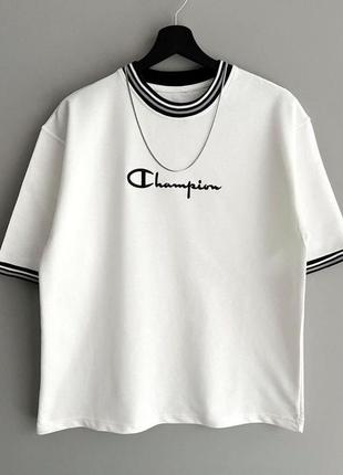 Футболка 👕 champion ✔️лого вишивка ✔️матеріал: 100% бавовна  ✔️розміри: s-xl (оверзайз)