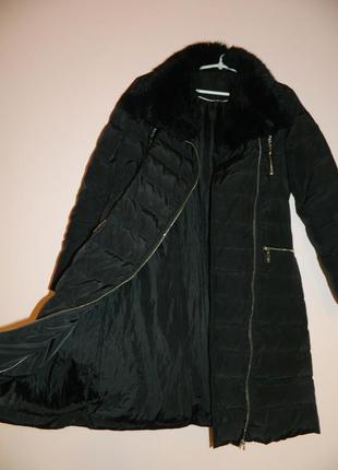 Р. 44-46/s-m зимова куртка косуха пуховик чорна з хутряним коміром приталене пальто7 фото