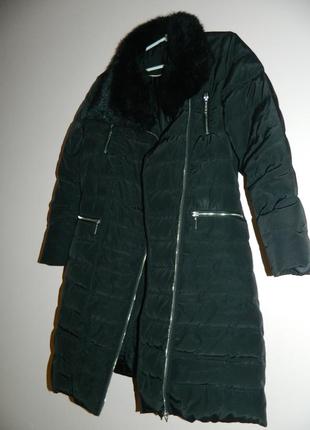 Р. 44-46/s-m зимова куртка косуха пуховик чорна з хутряним коміром приталене пальто6 фото