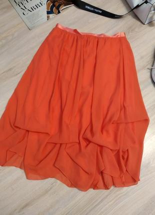 Шикарная тончайшая шелковая юбка макси коралловая6 фото