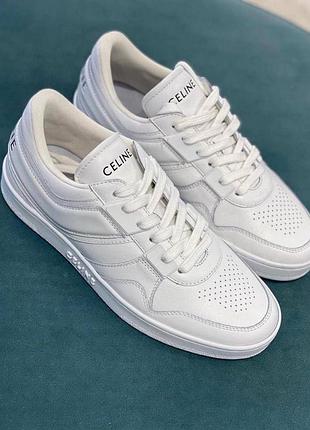 Женские белые короткие кожаные кроссовки в стиле селин celine ct-02 mid кеды на шнуровке кожа