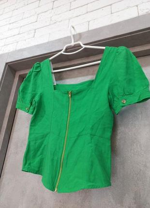 Стильна гарна блузка ,з молнією зелена4 фото