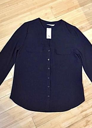 Чорна шифонова блуза з накладними кишенями8 фото
