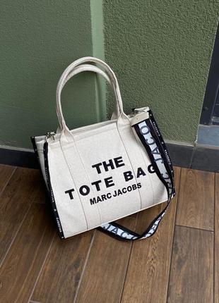 Светлая женская белая сумка шопер marc jacobs the large tote bag2 фото