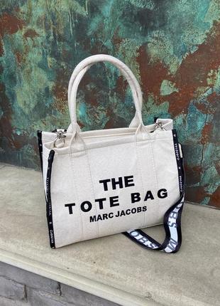 Светлая женская белая сумка шопер marc jacobs the large tote bag3 фото