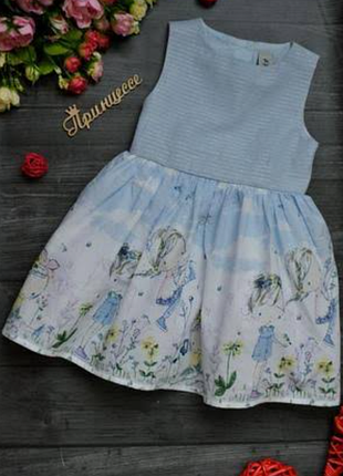 Нарядное коттоновое пышное платье принт девичинкa бренда tu951 1,5-2 eur 86-92