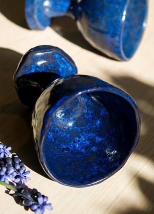 Келихи ручної роботи кераміка глина сині фужери для вина наливок4 фото