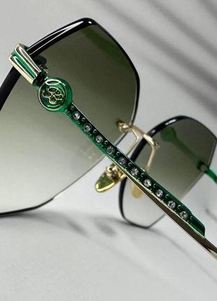 Очки солнцезащитные женские фигурные линзы зеленый градиент тонкие металлические дужки6 фото