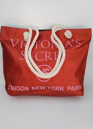 Пляжна сумка з логотипом victoria's secret. червона