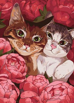 Картина по номерам кіт у квітах kho4341 пухнасті друзі 40x40 см ідейка melmil