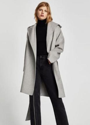 Сірий стильний тренч пальто з капюшоном з поясом zara