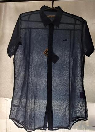 Стильная рубашка синего цвета, резиновая пуговицам с коротким рукавом. welldone3 фото