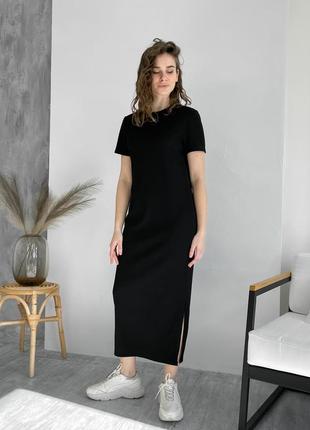 Сукня жіноча в рубчик вільна сукня-футболка з розрізом
