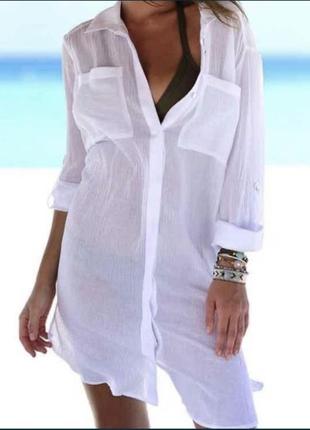 Туніка жіноча біла / женская белая рубашка / пляжная накидка1 фото