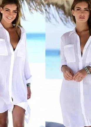 Туніка жіноча біла / женская белая рубашка / пляжная накидка2 фото