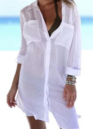 Туніка жіноча біла / женская белая рубашка / пляжная накидка3 фото