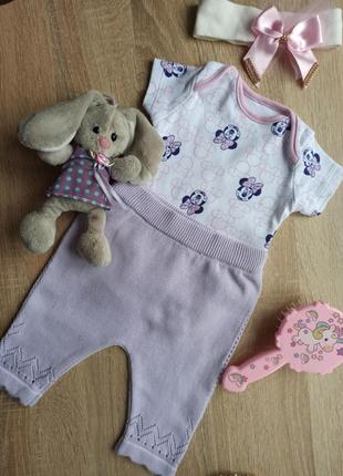 💜бодик + штаны трикотажные + повязка на голову 💝комплект на девочку