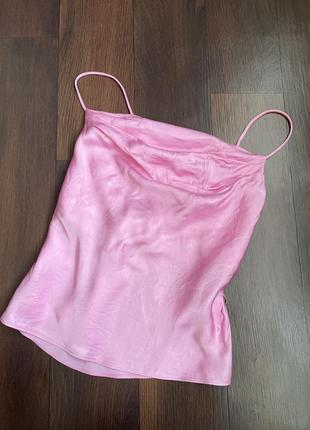 Zara распродаж майка атлас легкая женская розовая на бретельках летний размер s1 фото