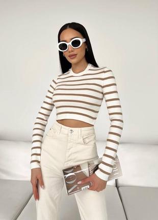 Укорочений лонгслів в смужку, кроп топ з довгим рукавом