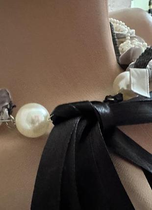 Бусы ожерелье бархатные ленты жемчуг италия6 фото