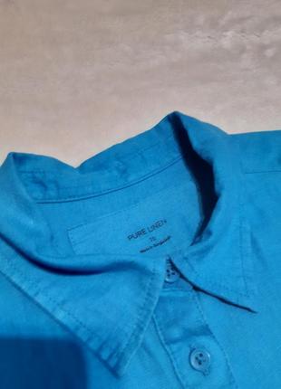 Голубая рубашка лён длинный рукав marks & spencer 10/124 фото