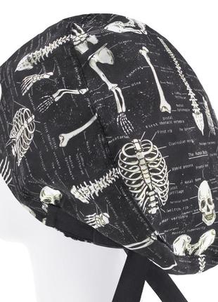 Медицинская шапочка шапка женская тканевая многоразовая принт скелет человека2 фото