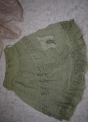 Легкая летняя юбка, хлопок, кружево, варенка, сетка, волан2 фото