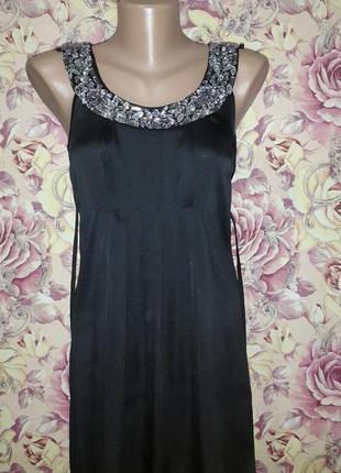 Чорна шовкова сукня/туніка зі стразами на декольте1 фото