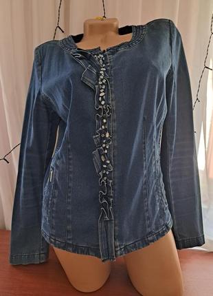 Пиджак 🔵 48 46 44 р. 🔵 джинс размер женский жакет камнями стразы классика женская куртка кардиган4 фото