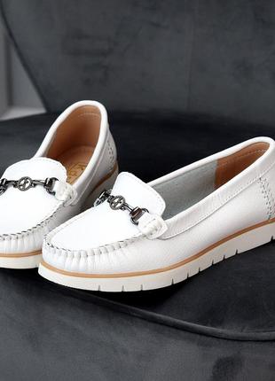 Белые удобные натуральные кожаные мокасины/лоферы/балетки кожаная стелька 36-41