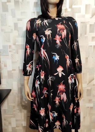 Стильна шифонова сукня міді з квітковим принтом h&m, красивое платье миди с цветочным принтом10 фото