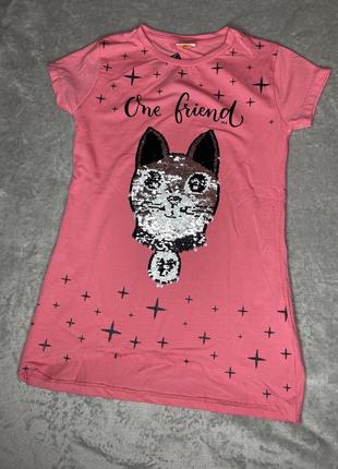 Туника для девочки паетки-перевертыши "кот-собака" 134-140см