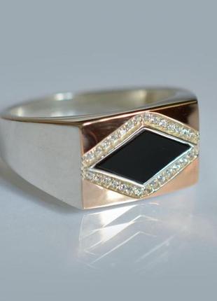 Мужское серебряное кольцо с золотом3 фото