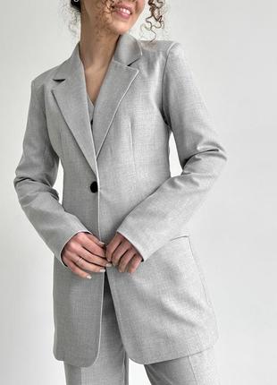 Пиджак силуэтный светло-серый9 фото