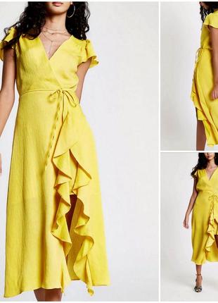 Шикарное летнее желтое длинное платье с воланами1 фото