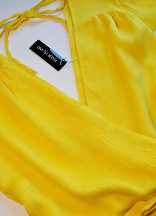 Шикарное летнее желтое длинное платье с воланами5 фото