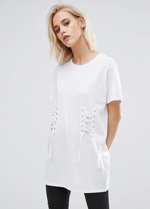 Шикарная белая футболка со шнуровкой,футболка-платье,базовая белая футболка new look