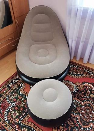 Крісло з пуфиком надувне садове велюр, 76*130 см3 фото
