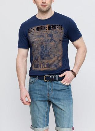 Синя чоловіча футболка lc waikiki з оксамитовим малюнком - фірмова туреччина