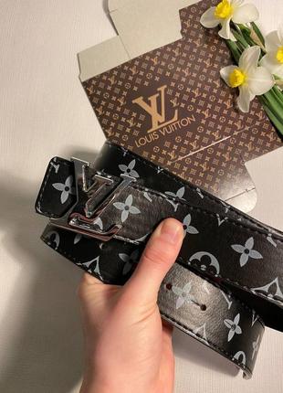 Ремень из эко кожи + коробка, ремень 4см, ремень унисекс в стиле эхо виттон серый ремень эко