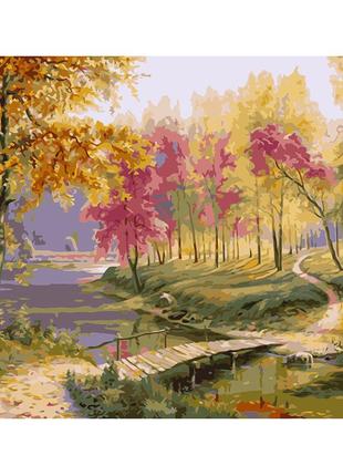 Картина за номерами барвистий осінній пейзаж з лаком та рівнем розміром 40х50 см va-1523 melmil