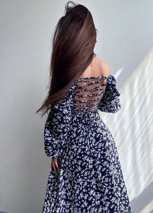 Ніжна сукня міді зі шнурівкою на спинці та розрізом, плаття штапель3 фото