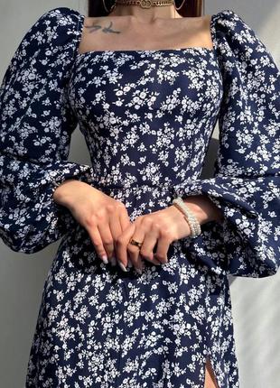 Ніжна сукня міді зі шнурівкою на спинці та розрізом, плаття штапель8 фото