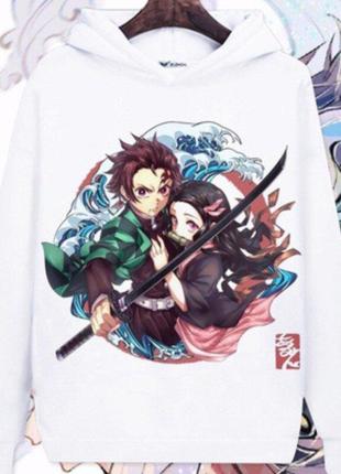 Теплая аниме толстовка с капюшоном на флисе. худи клинок, рассекающий демонов. m размер.